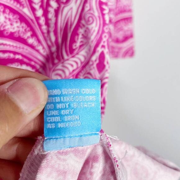 J McLaughlin S Pink White Paisley Printed Tunic Top Catalina Cloth Split V Neck - Picture 8 of 8